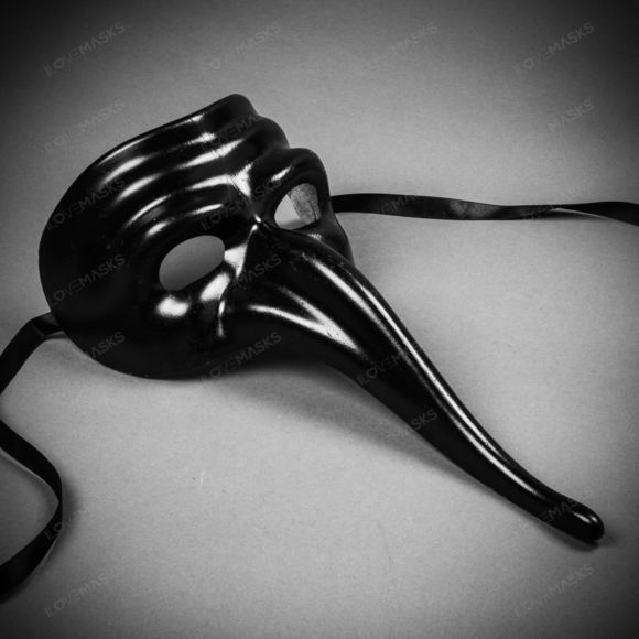 Zanni Long Nose Venetian MardiGras Mask Full Face Masquerade - Black - Picture 7 of 8